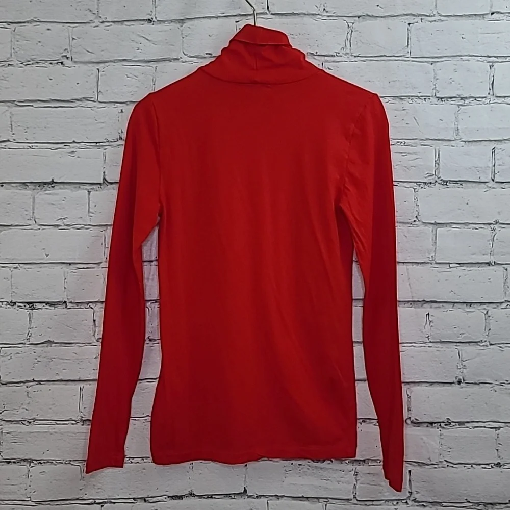 J Crew Long Sleeve Ultra Thin Cotton Relaxed Straight Tissue Turtleneck Top Red